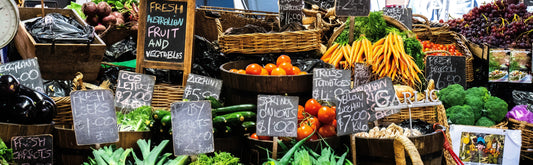 Farmer's market stand with fresh local produce
